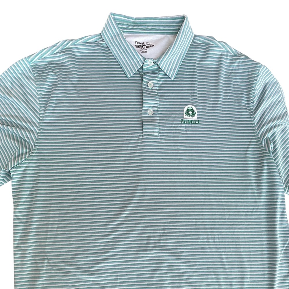 Straight Down Palmilla Men's XXL Green White Striped Polo Shirt Stretch